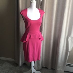 Hot pink peplum style midi dress